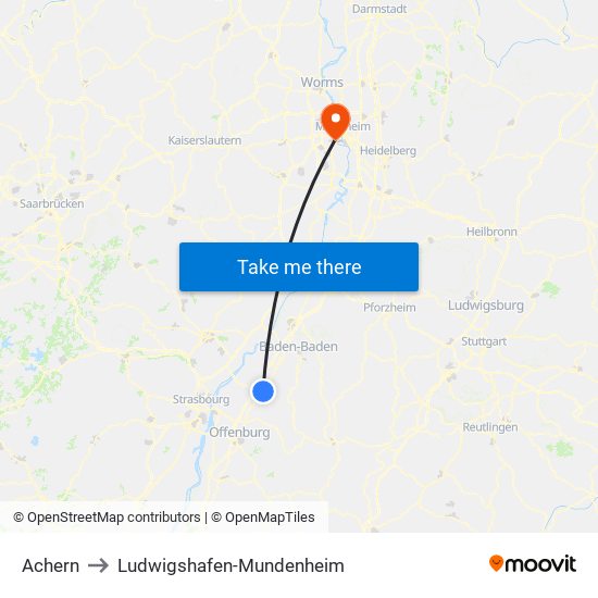 Achern to Ludwigshafen-Mundenheim map