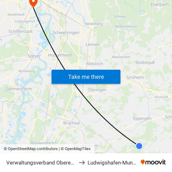 Verwaltungsverband Oberes Zabergäu to Ludwigshafen-Mundenheim map