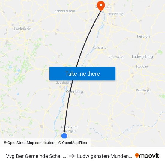 Vvg Der Gemeinde Schallstadt to Ludwigshafen-Mundenheim map