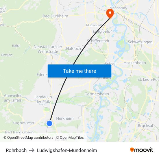 Rohrbach to Ludwigshafen-Mundenheim map