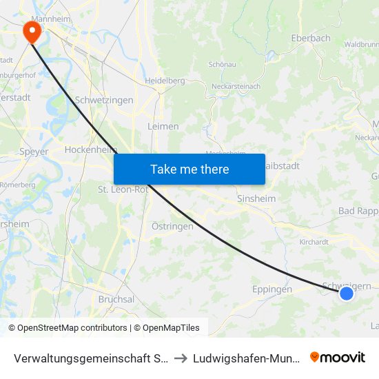 Verwaltungsgemeinschaft Schwaigern to Ludwigshafen-Mundenheim map