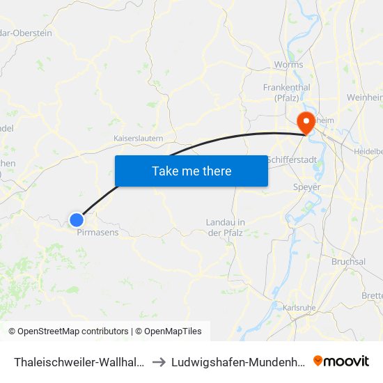 Thaleischweiler-Wallhalben to Ludwigshafen-Mundenheim map