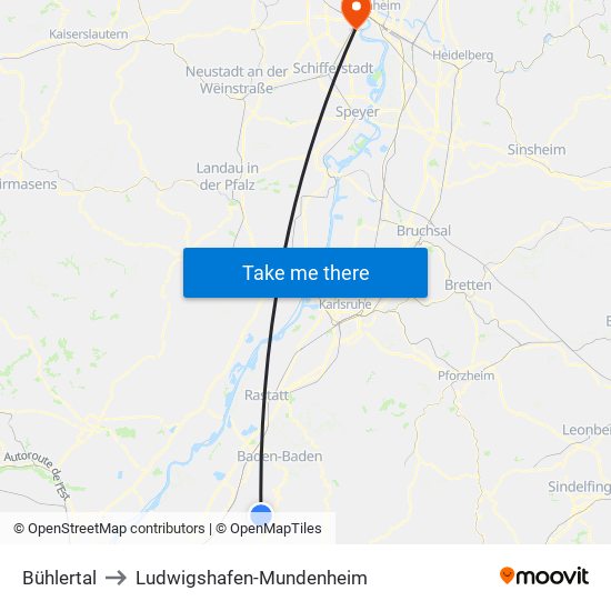 Bühlertal to Ludwigshafen-Mundenheim map