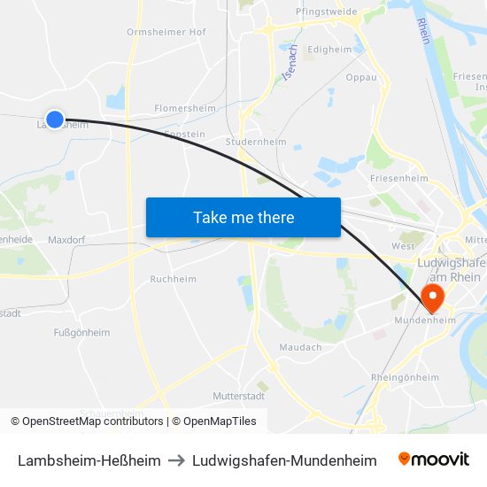 Lambsheim-Heßheim to Ludwigshafen-Mundenheim map