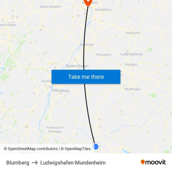 Blumberg to Ludwigshafen-Mundenheim map