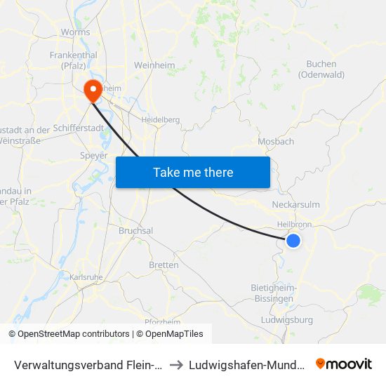 Verwaltungsverband Flein-Talheim to Ludwigshafen-Mundenheim map