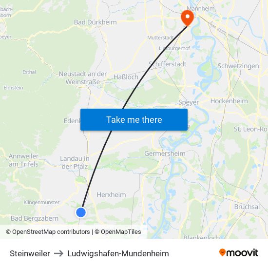Steinweiler to Ludwigshafen-Mundenheim map