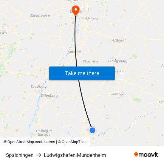 Spaichingen to Ludwigshafen-Mundenheim map