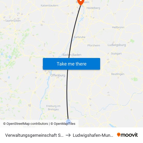 Verwaltungsgemeinschaft Schluchsee to Ludwigshafen-Mundenheim map