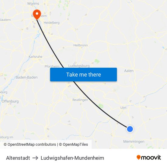 Altenstadt to Ludwigshafen-Mundenheim map