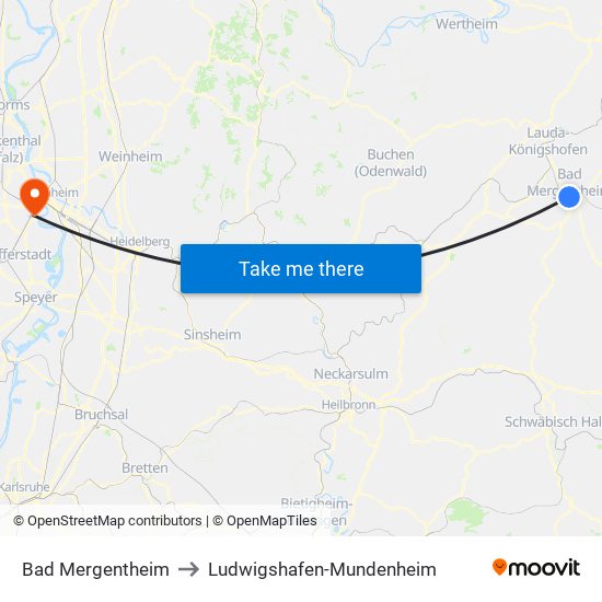 Bad Mergentheim to Ludwigshafen-Mundenheim map