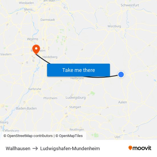 Wallhausen to Ludwigshafen-Mundenheim map