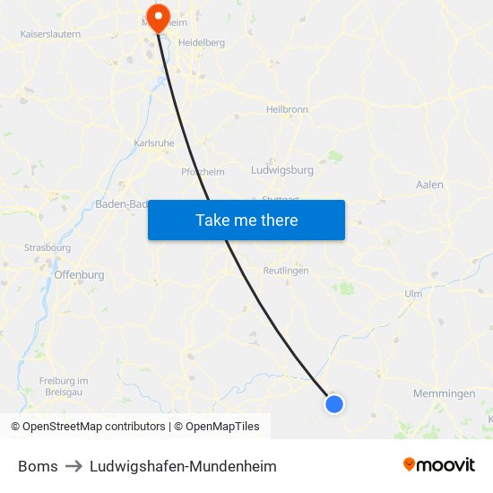 Boms to Ludwigshafen-Mundenheim map