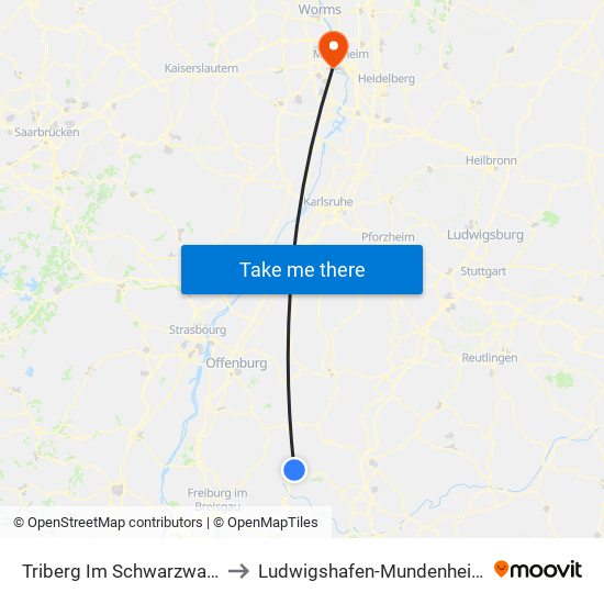 Triberg Im Schwarzwald to Ludwigshafen-Mundenheim map