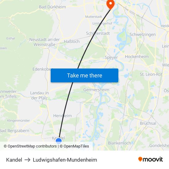 Kandel to Ludwigshafen-Mundenheim map