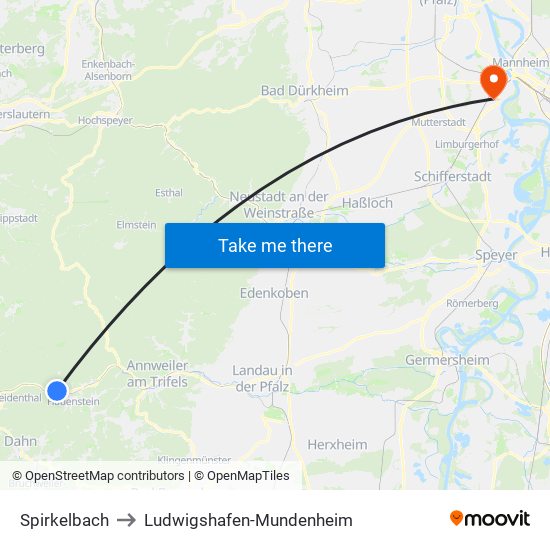 Spirkelbach to Ludwigshafen-Mundenheim map