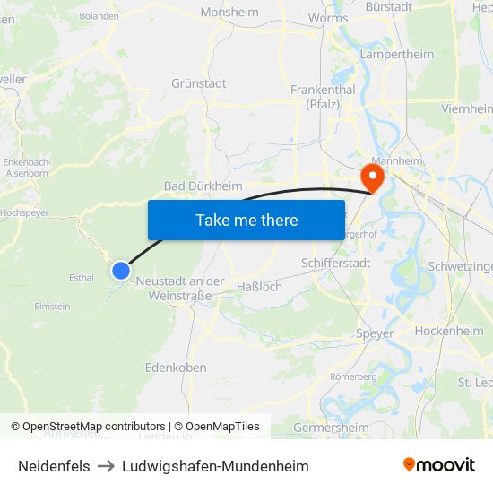 Neidenfels to Ludwigshafen-Mundenheim map