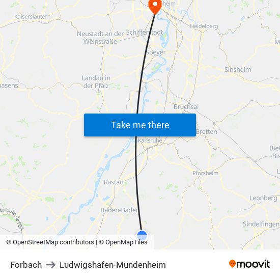 Forbach to Ludwigshafen-Mundenheim map