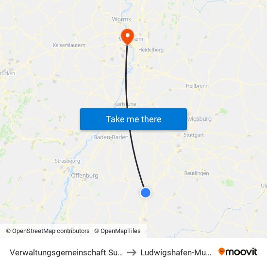 Verwaltungsgemeinschaft Sulz am Neckar to Ludwigshafen-Mundenheim map