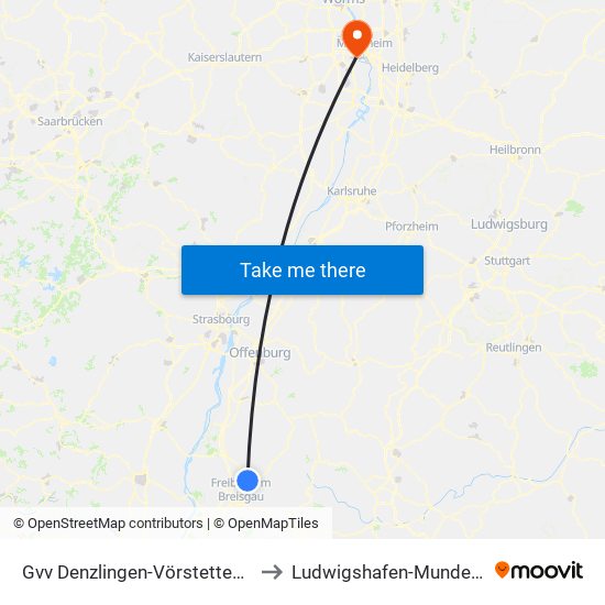 Gvv Denzlingen-Vörstetten-Reute to Ludwigshafen-Mundenheim map