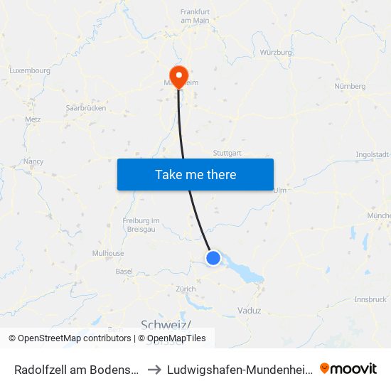 Radolfzell am Bodensee to Ludwigshafen-Mundenheim map