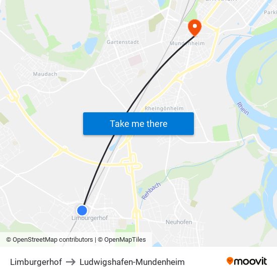 Limburgerhof to Ludwigshafen-Mundenheim map