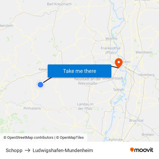 Schopp to Ludwigshafen-Mundenheim map