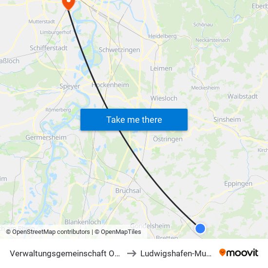 Verwaltungsgemeinschaft Oberderdingen to Ludwigshafen-Mundenheim map