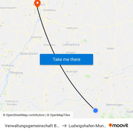 Verwaltungsgemeinschaft Bad Waldsee to Ludwigshafen-Mundenheim map