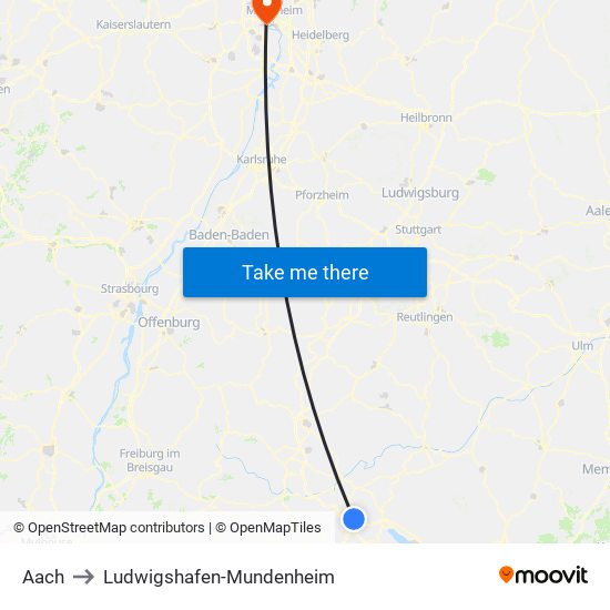 Aach to Ludwigshafen-Mundenheim map