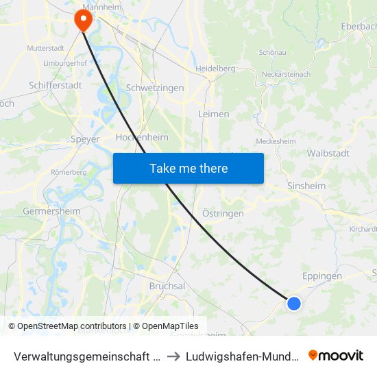 Verwaltungsgemeinschaft Sulzfeld to Ludwigshafen-Mundenheim map