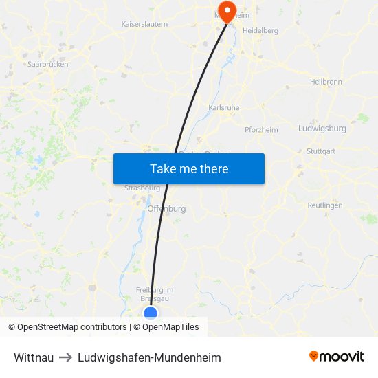 Wittnau to Ludwigshafen-Mundenheim map