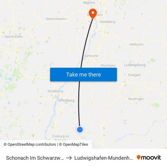 Schonach Im Schwarzwald to Ludwigshafen-Mundenheim map