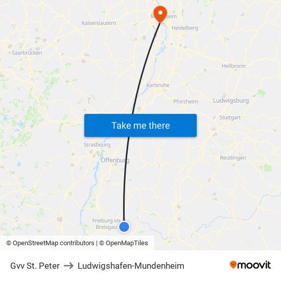 Gvv St. Peter to Ludwigshafen-Mundenheim map