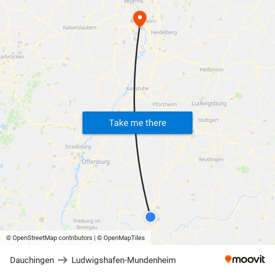 Dauchingen to Ludwigshafen-Mundenheim map