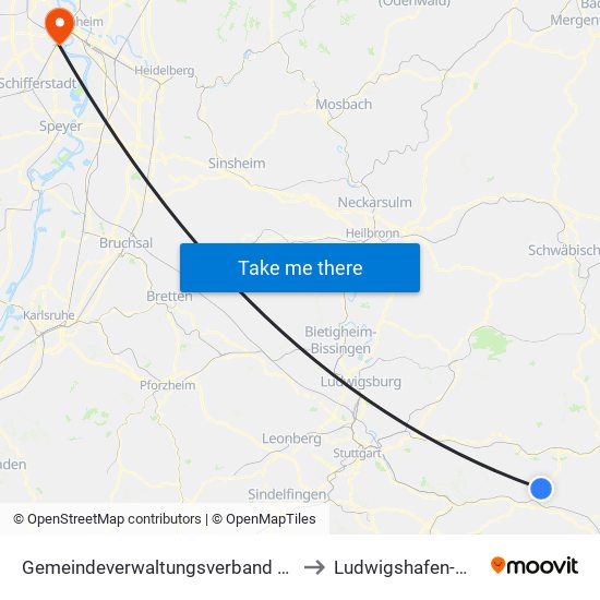 Gemeindeverwaltungsverband Östlicher Schurwald to Ludwigshafen-Mundenheim map