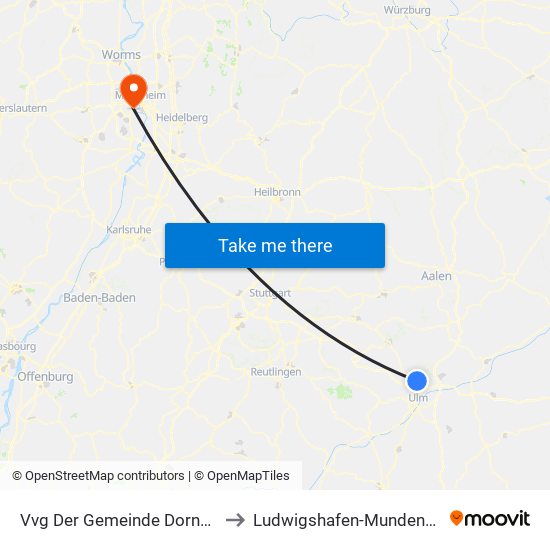 Vvg Der Gemeinde Dornstadt to Ludwigshafen-Mundenheim map