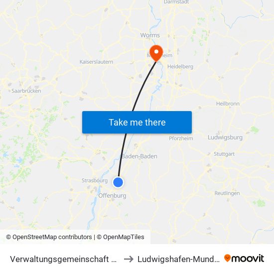 Verwaltungsgemeinschaft Oberkirch to Ludwigshafen-Mundenheim map