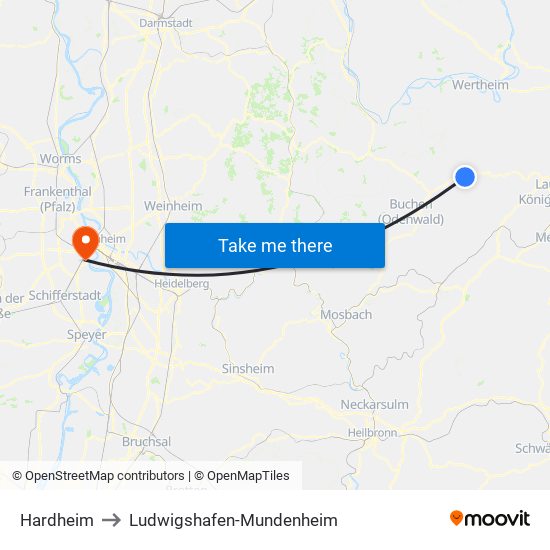 Hardheim to Ludwigshafen-Mundenheim map