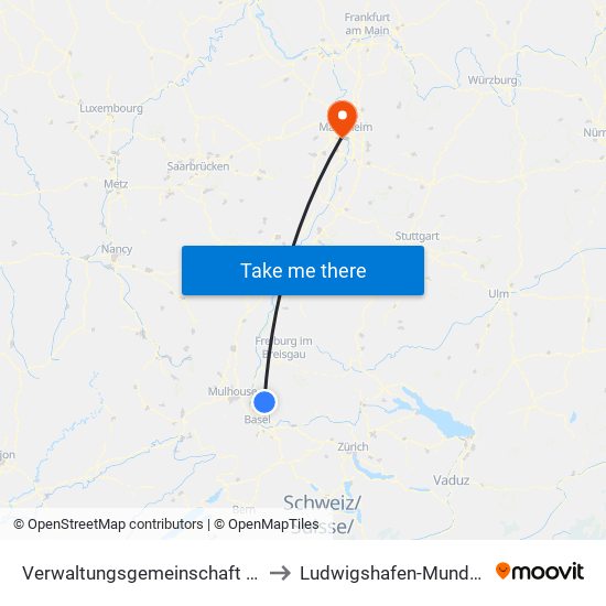 Verwaltungsgemeinschaft Kandern to Ludwigshafen-Mundenheim map