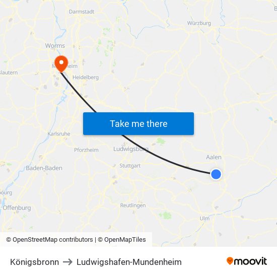 Königsbronn to Ludwigshafen-Mundenheim map