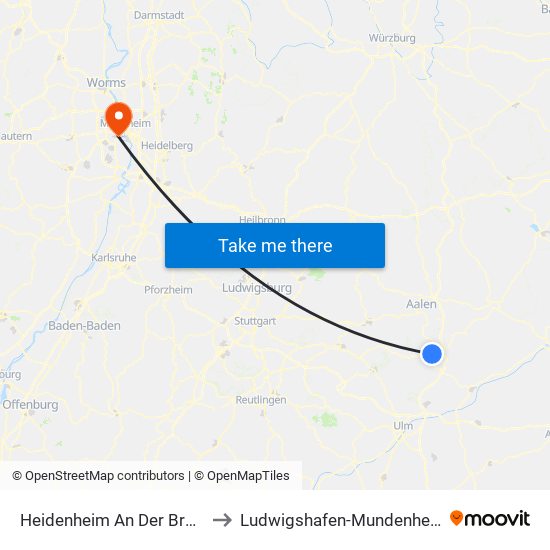 Heidenheim An Der Brenz to Ludwigshafen-Mundenheim map