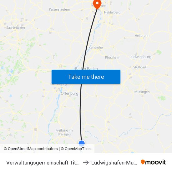 Verwaltungsgemeinschaft Titisee-Neustadt to Ludwigshafen-Mundenheim map