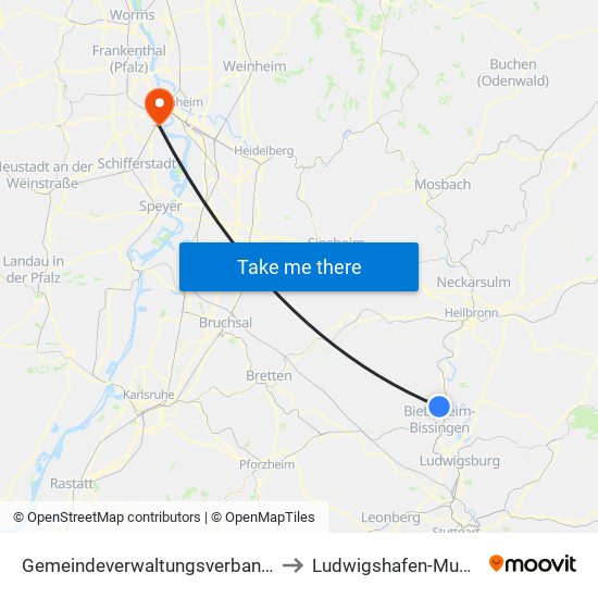 Gemeindeverwaltungsverband Besigheim to Ludwigshafen-Mundenheim map