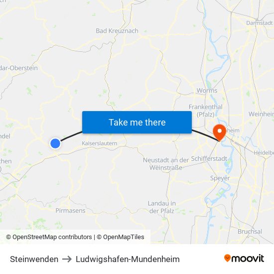 Steinwenden to Ludwigshafen-Mundenheim map