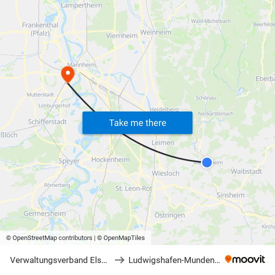 Verwaltungsverband Elsenztal to Ludwigshafen-Mundenheim map