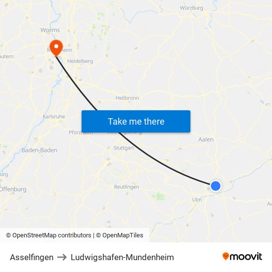 Asselfingen to Ludwigshafen-Mundenheim map