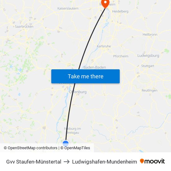 Gvv Staufen-Münstertal to Ludwigshafen-Mundenheim map