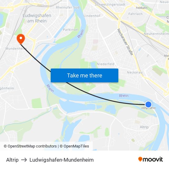 Altrip to Ludwigshafen-Mundenheim map