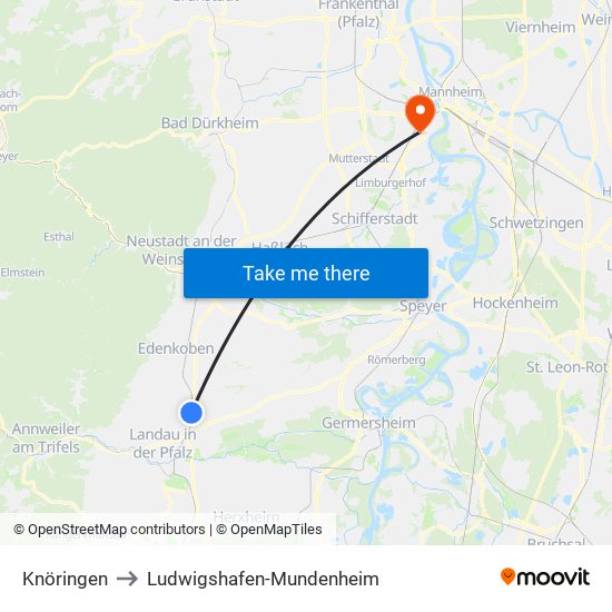 Knöringen to Ludwigshafen-Mundenheim map